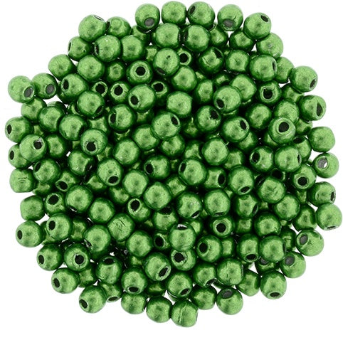 2mm Czech Round Glass Druk Bead, Saturated Metallic Kale, 100 pieces