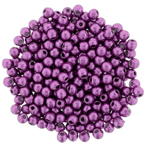 2mm Czech Round Glass Druk Bead, Saturated Metallic Pink Yarrow, 100 pieces