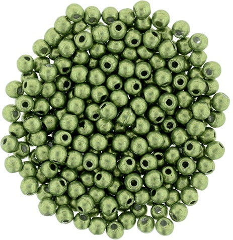 2mm Czech Round Glass Druk Bead, Saturated Metallic Greenery, 100 pieces