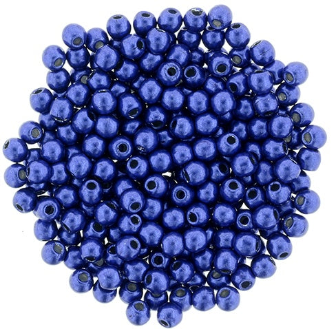 2mm Czech Round Glass Druk Bead, Saturated Metallic Lapis Blue, 100 pieces