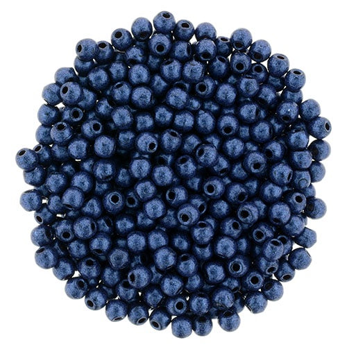 2mm Czech Round Glass Druk Bead, Metallic Suede Blue, 100 pieces