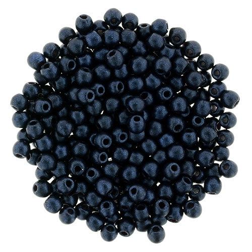 2mm Czech Round Glass Druk Bead, Metallic Suede Dk Blue, 100 pieces