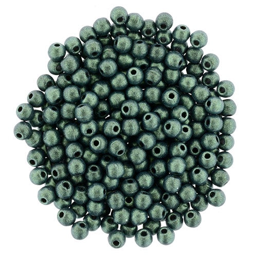 2mm Czech Round Glass Druk Bead, Metallic Suede Lt Green, 100 pieces