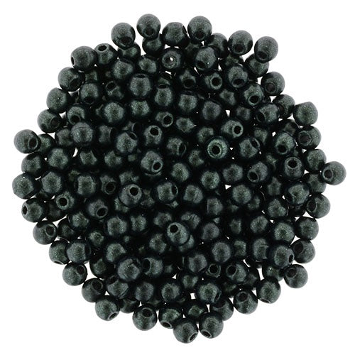 2mm Czech Round Glass Druk Bead, Metallic Suede Dk Forest, 100 pieces