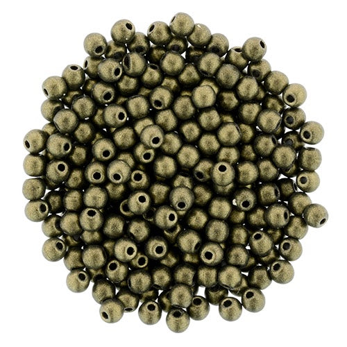 2mm Czech Round Glass Druk Bead, Metallic Suede Gold, 100 pieces
