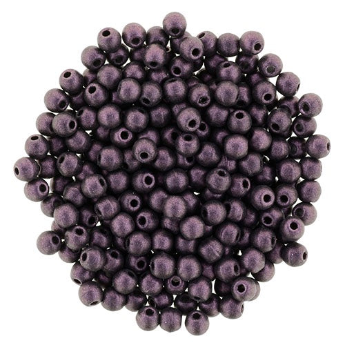 2mm Czech Round Glass Druk Bead, Metallic Suede Pink, 100 pieces