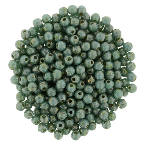 2mm Czech Round Glass Druk Bead, Turquoise Bronze Picasso, 100 pieces