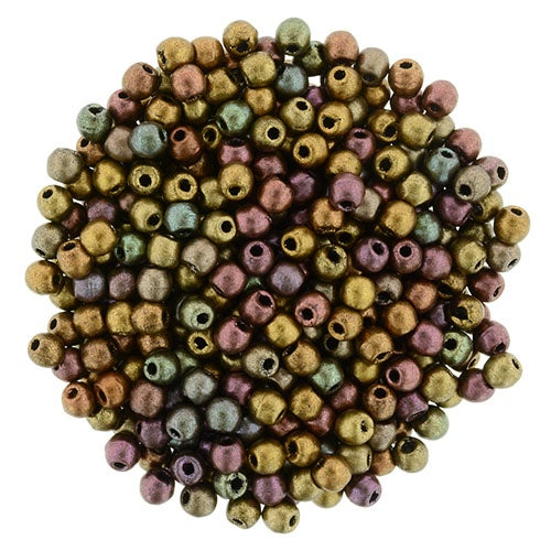 2mm Czech Round Glass Druk Bead, Matte Metallic Bronze Iris, 100 pieces