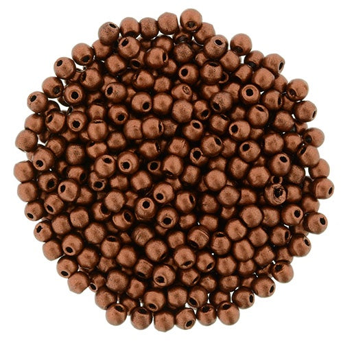 2mm Czech Round Glass Druk Bead, Matte Metallic Dk Copper, 100 pieces