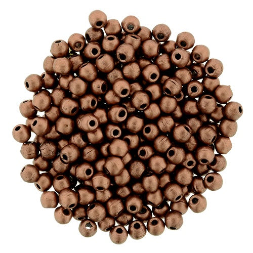 2mm Czech Round Glass Druk Bead, Matte Metallic Bronze Copper, 100 pieces