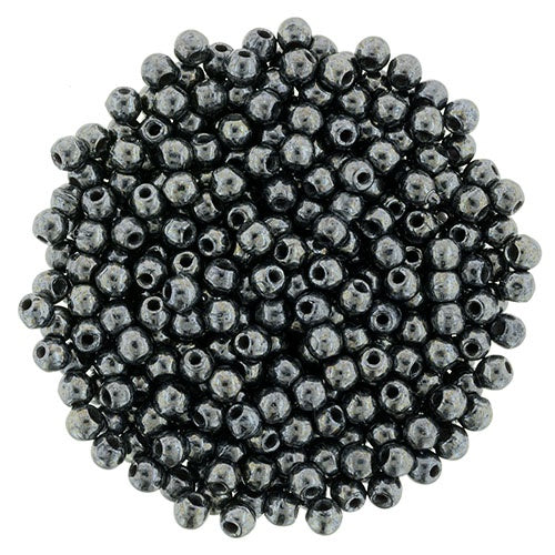 2mm Czech Round Glass Druk Bead, Hematite, 100 pieces
