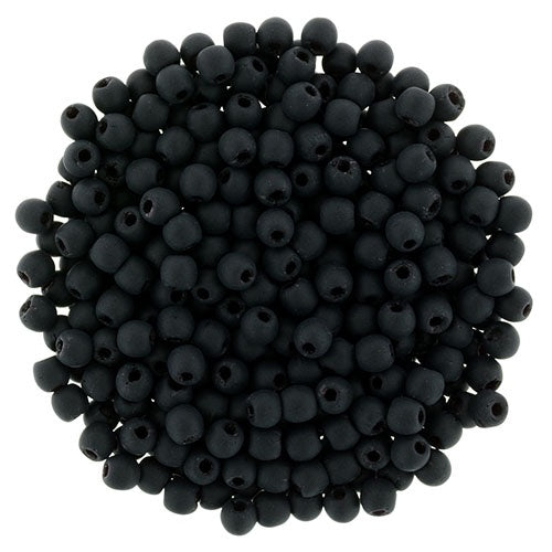 2mm Czech Round Glass Druk Bead, Matte Jet, 100 pieces
