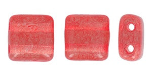 Czechmate 6mm Square Czech Two Hole Glass Tile Bead, Translucent Luscious Red, 25 pieces
