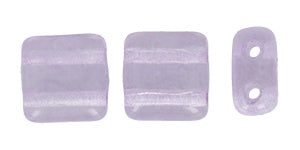 Czechmate 6mm Square Czech Two Hole Glass Tile Bead, Translucent Digital Lavender, 25 pieces