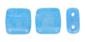 Czechmate 6mm Square Czech Two Hole Glass Tile Bead, Translucent Tranquil Blue, 25 pieces