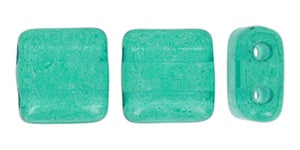 Czechmate 6mm Square Czech Two Hole Glass Tile Bead, Translucent Verdigris, 25 pieces