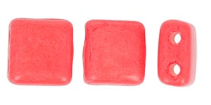Czechmate 6mm Square Czech Two Hole Glass Tile Bead, Opaque Luscious Red, 25 pieces