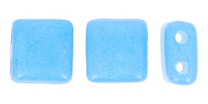 Czechmate 6mm Square Czech Two Hole Glass Tile Bead, Opaque Tranquil Blue, 25 pieces