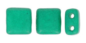 Czechmate 6mm Square Czech Two Hole Glass Tile Bead, Opaque Verdigris, 25 pieces