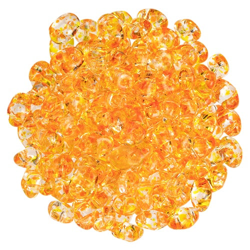 Superduo, Confetti Splash Orange Yellow, 2-Hole Czech Glass Bead, 8 grams