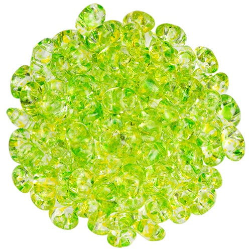 Superduo, Confetti Splash Yellow Green, 2-Hole Czech Glass Bead, 8 grams