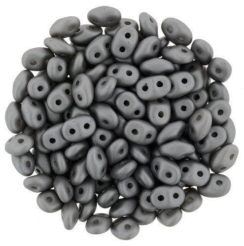 Superduo, Satin Metallic Gray, 2-Hole Czech Glass Bead, 8 grams