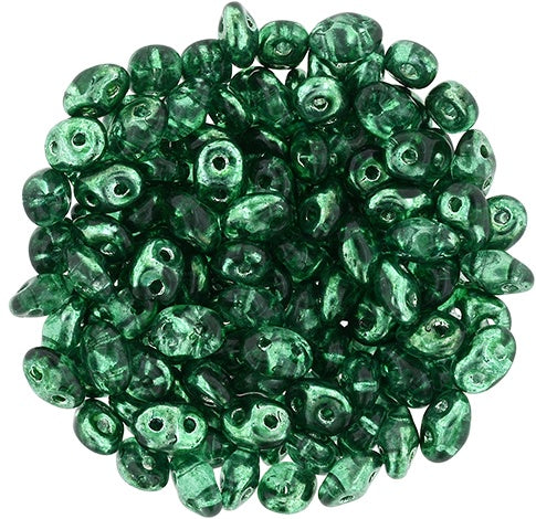 Superduo, Mirror Green, 2-Hole Czech Glass Bead, 8 grams