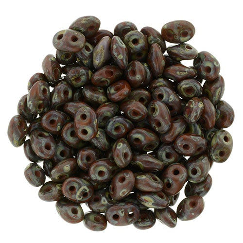 Superduo, Opaque Umber Picasso, 2-Hole Czech Glass Bead, 8 grams