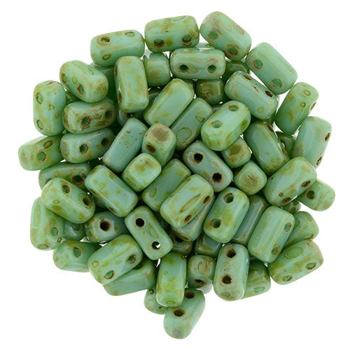 Czechmate 3 X 6mm Brick Czech Two Hole Glass Bead, Turquoise Picasso, 50 pieces