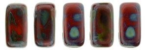 Czechmate 3 X 6mm Brick Czech Two Hole Glass Bead, Opaque Red Picasso, 50 pieces