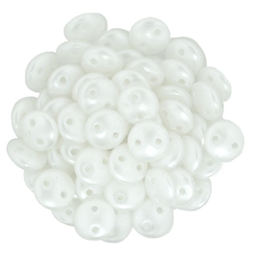 Czechmate 6mm Lentil Czech Two Hole Glass Bead, Pearl Coat Snow, 50 pieces