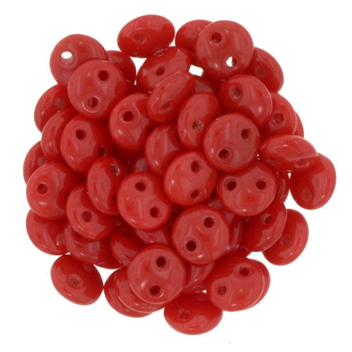 Czechmate 6mm Lentil Czech Two Hole Glass Bead, Opaque Red, 50 pieces