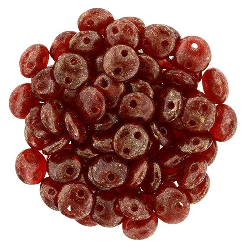 Czechmate 6mm Lentil Czech Two Hole Glass Bead, Gold Marbled Oxblood, 50 pieces