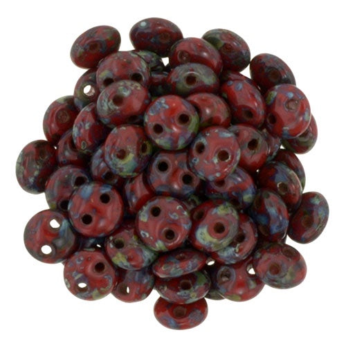 Czechmate 6mm Lentil Czech Two Hole Glass Bead, Opaque Red Picasso, 50 pieces