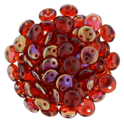 Czechmate 6mm Lentil Czech Two Hole Glass Bead, Twilight Siam Ruby, 50 pieces