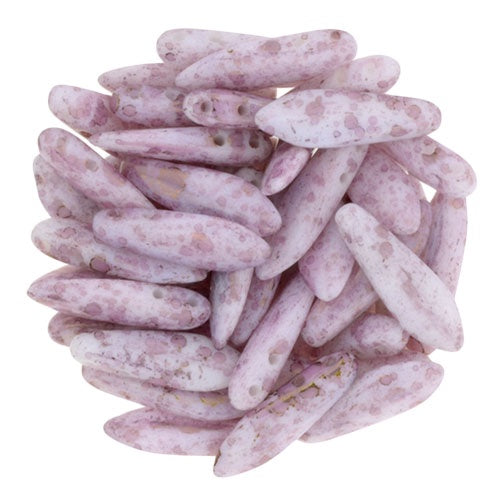 Czechmate 16 X 5 X 3mm Dagger Czech Two Hole Glass Bead, Luster Opaque Topaz/Pink, 25 pieces