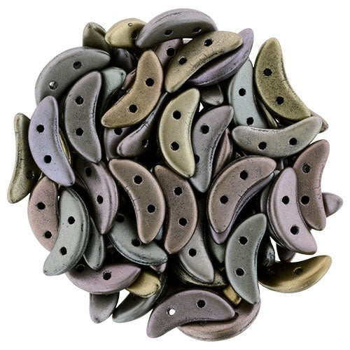 CzechMates Two Hole Crescent Czech Glass Beads, Matte Metallic Leather, 8 grams