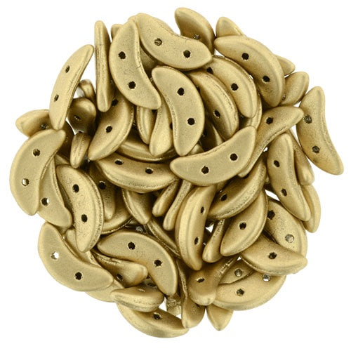 CzechMates Two Hole Crescent Czech Glass Beads, Matte Metallic Flax, 8 grams