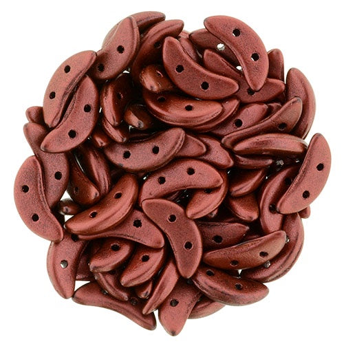 CzechMates Two Hole Crescent Czech Glass Beads, Matte Metallic Lava, 8 grams