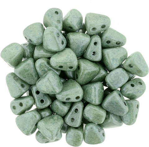 Nib-Bit, Luster Green, 2-Hole Czech Glass Bead, 8 grams
