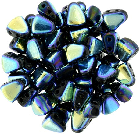 Nib-Bit, Jet Full AB, 2-Hole Czech Glass Bead, 8 grams