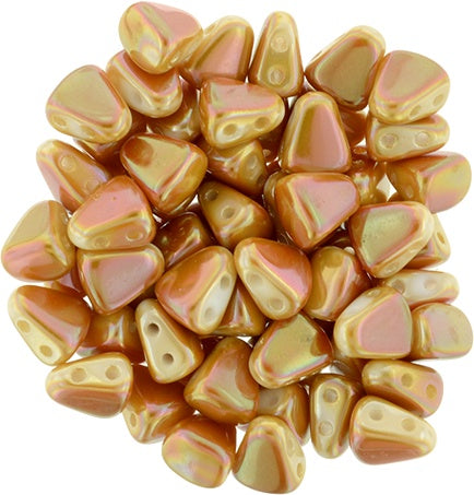 Nib-Bit, White Apricot, 2-Hole Czech Glass Bead, 8 grams