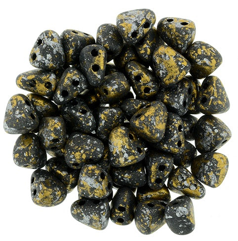 Nib-Bit, Tweedy Gold, 2-Hole Czech Glass Bead, 8 grams