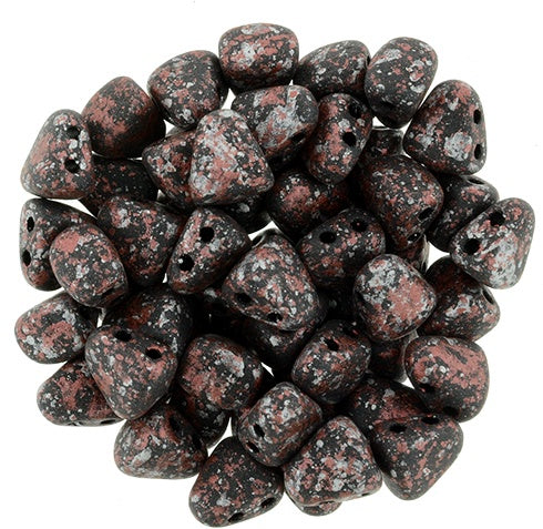 Nib-Bit, Tweedy Red, 2-Hole Czech Glass Bead, 8 grams