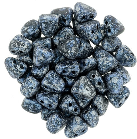 Nib-Bit, Tweedy Blue, 2-Hole Czech Glass Bead, 8 grams
