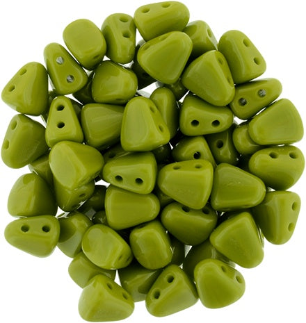 Nib-Bit, Opaque Olivine, 2-Hole Czech Glass Bead, 8 grams