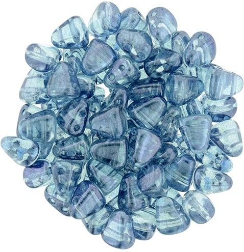 Nib-Bit, Luster Transparent Blue, 2-Hole Czech Glass Bead, 8 grams