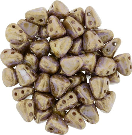 Nib-Bit, Luster Opaque Gold/White, 2-Hole Czech Glass Bead, 8 grams