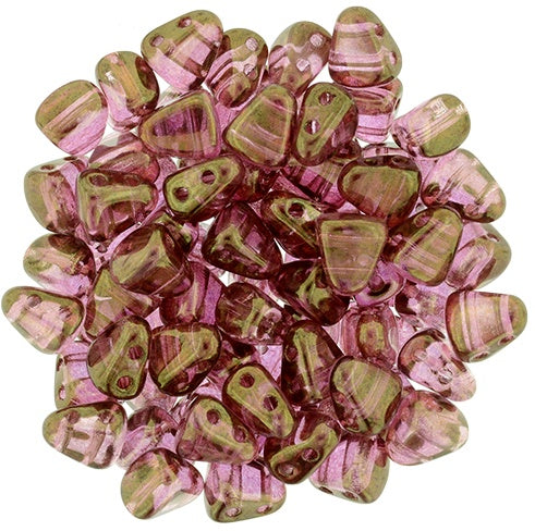 Nib-Bit, Luster Transparent Pink, 2-Hole Czech Glass Bead, 8 grams