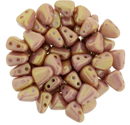 Nib-Bit, Luster Metallic Pink, 2-Hole Czech Glass Bead, 8 grams